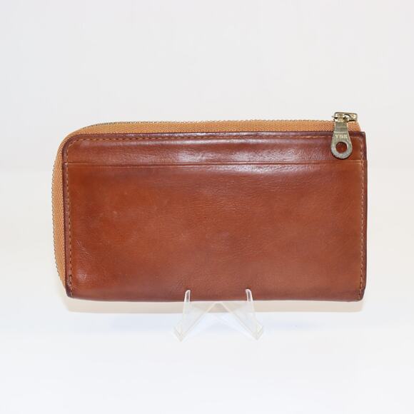 Genten Brown Leather Zipper Pouch - Picture 2 of 6